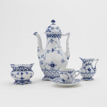 An eleven piece porcelain 'Musselmalet', half and full lace coffee service, Royal Copenhagen.