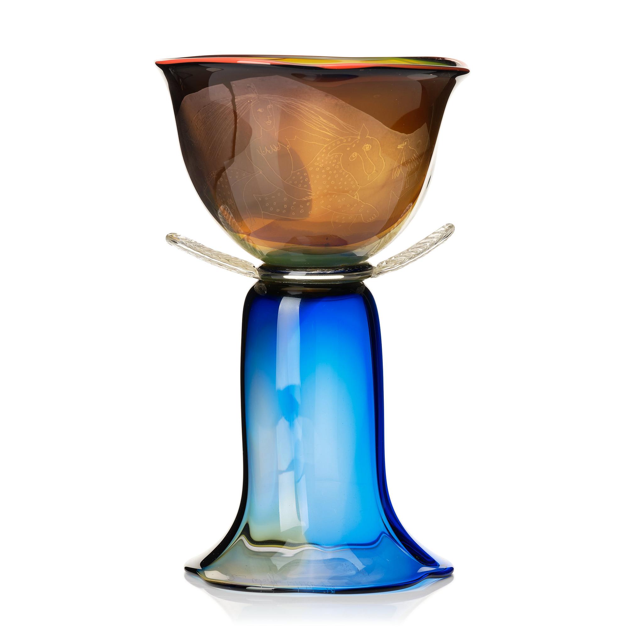 Ann Wolff, an etched and sand blasted footed glass bowl, Sweden 1979, glassblower Wilke Adolfsson.