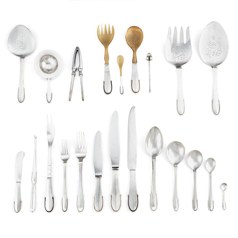 Georg Jensen, a set of 117 pieces of 'Beaded' flatware, Copenhagen 1925-44 ( the major part 1933-44), silver and more.