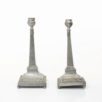 A pair of peuter candlesticks by Petter Höijer, Örebro (1796-1819).