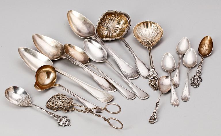 BESTICK, 15 delar, silver, bla Carl Fredrik Hultbom. Stockholm, 1800/1900-tal. Totalvikt 515 g.