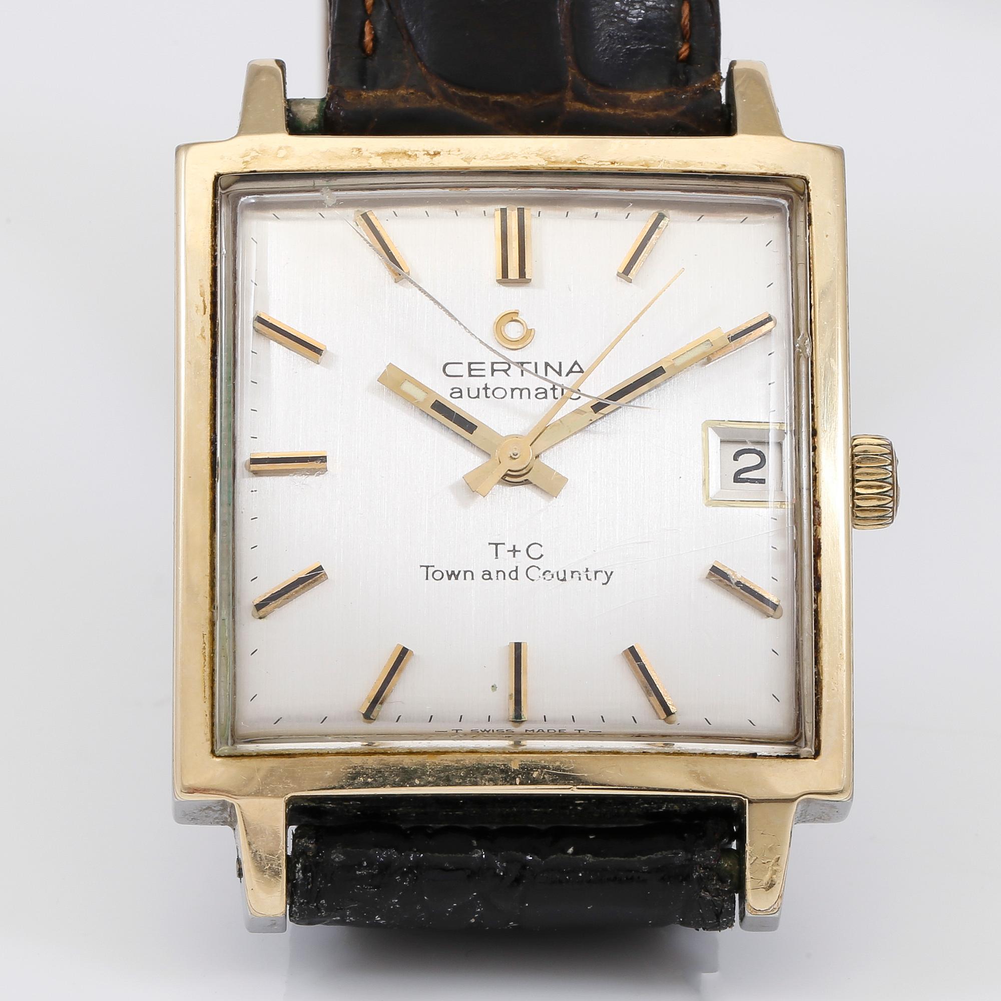 ARMBANDSUR, guld på stål, "T+C Town and Country", Certina, Automatic, 1960-tal.