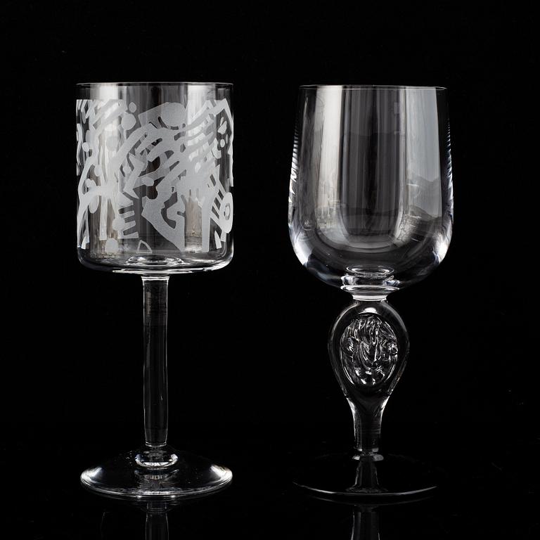 A set of six Orrefors "Skål!" wine glasses, 1998.