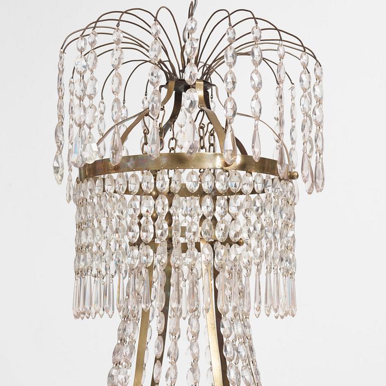 A late Gustavian gilt brass and cut glass seven-light chandelier, circa 1800.