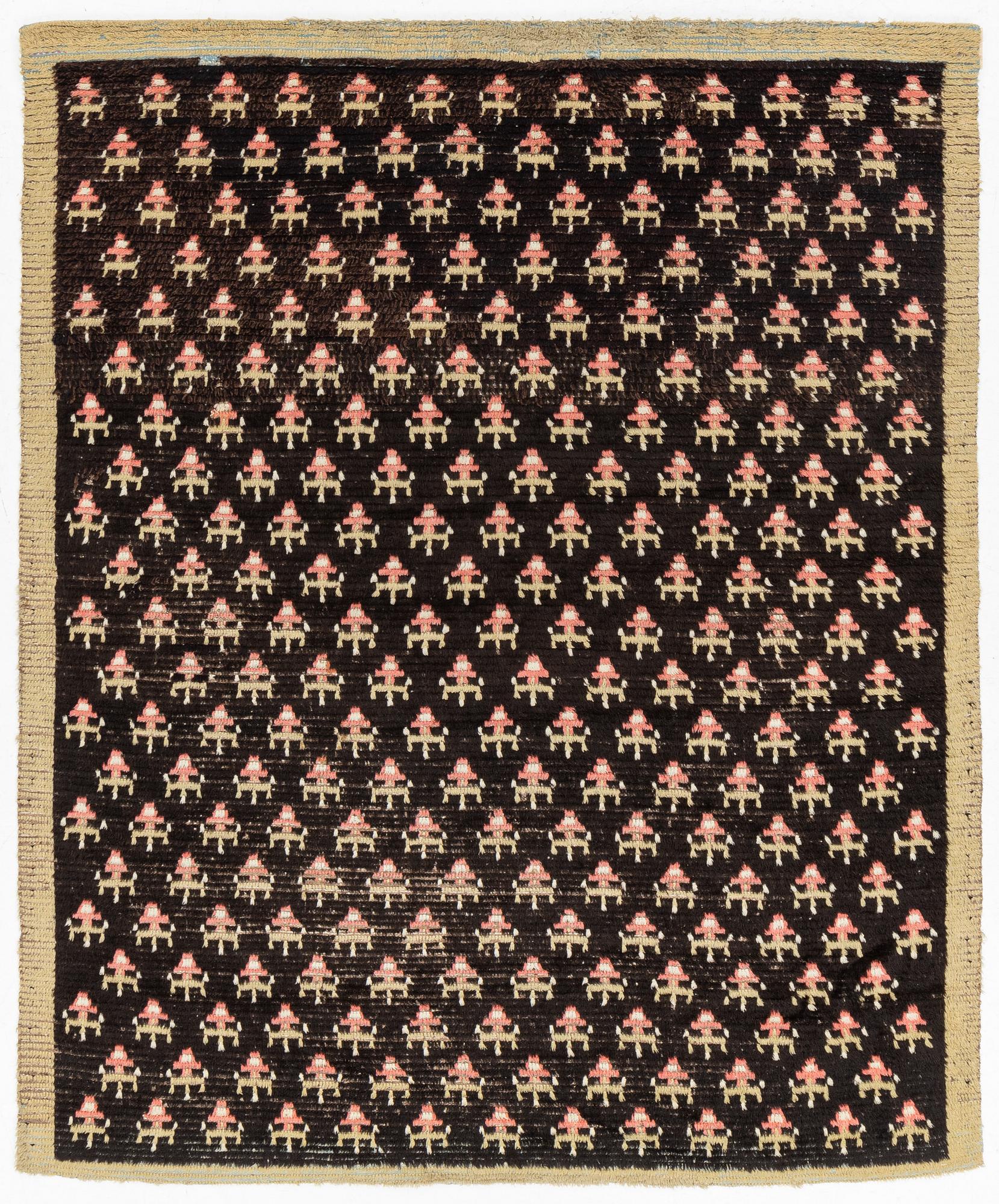 A knotted pile rug, Sweden/Finland, 18th/19th Century, c. 190 x 158 cm.