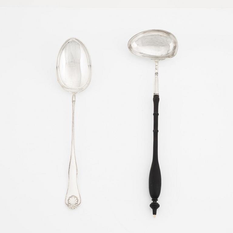 A silver 830 serving spoon, first half of the 20th century, and a silver ladle,  Stockholm 1887.