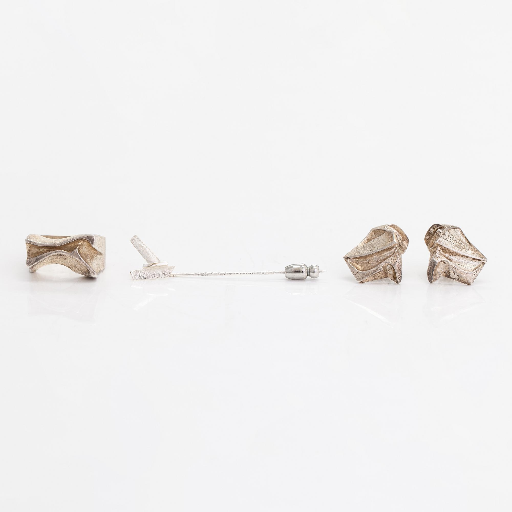 Lapponia, A sterling silver ring, a pair of earrings and a tie pin.