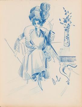 CARL JENSEN-CARLÉN, a scetch book with drawings, mixed media, 27 pages, partially signed C.C.