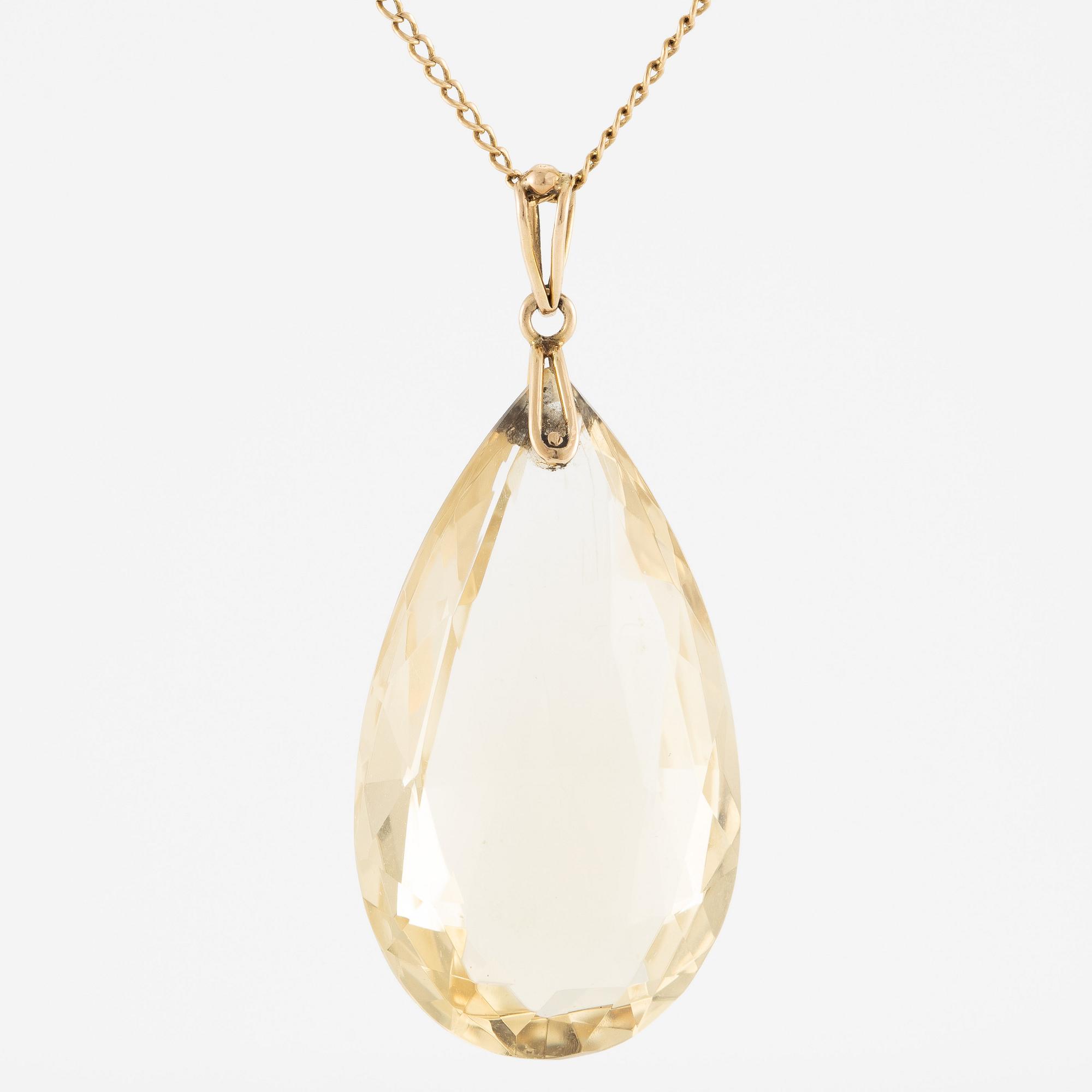 Hänge med kedja, 18K guld med brioletteslipad citrin.