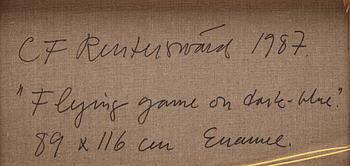 Carl Fredrik Reuterswärd, emalj på duk, Signerad Reuterswärd samt a tergo signerad CF Reuterswärd och daterad 1987.