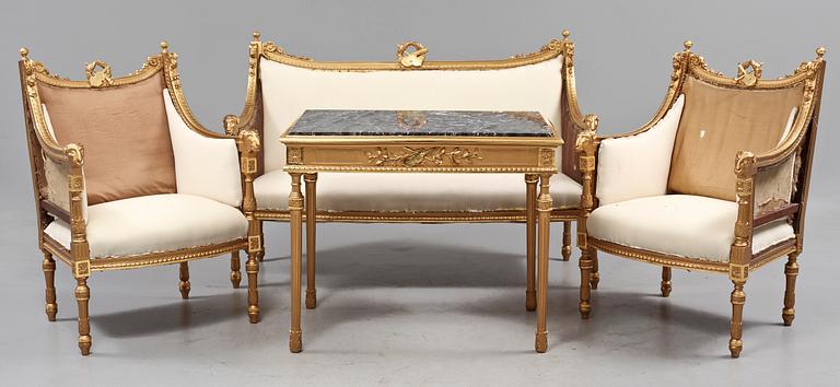 SALONGSGRUPP, 8 delar, Louis XVI-stil, 1900-talets första hälft.