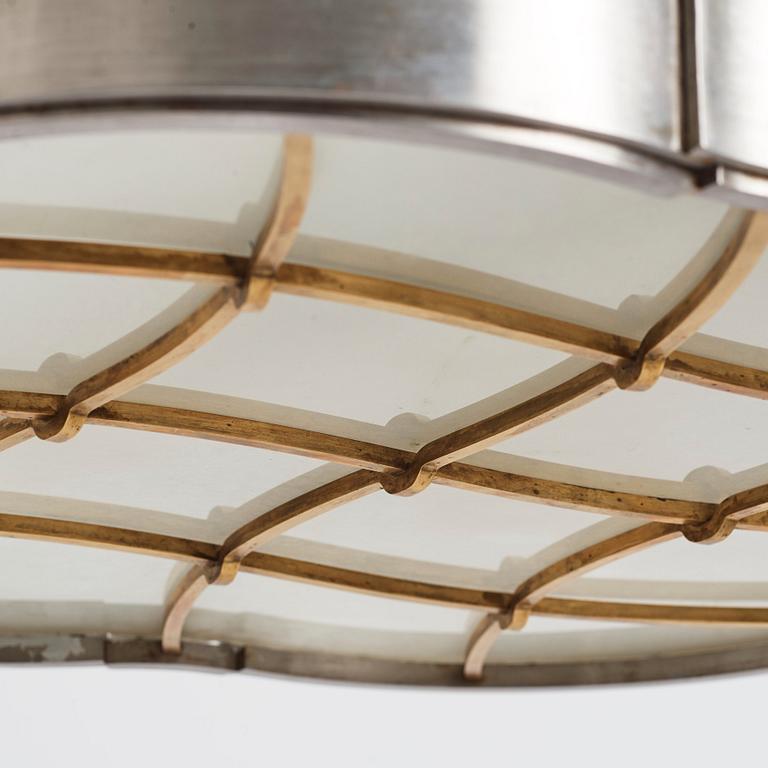 Lars Holmström, a brass and steel framed Swedish Grace ceiling lamp, Arvika Sweden 1920-30's.