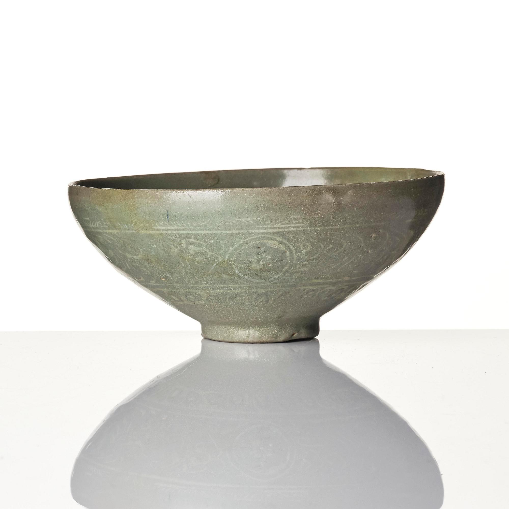 Two inlaid celadon stoneware bowls, Korea, Goryeo dynasty (13th century).