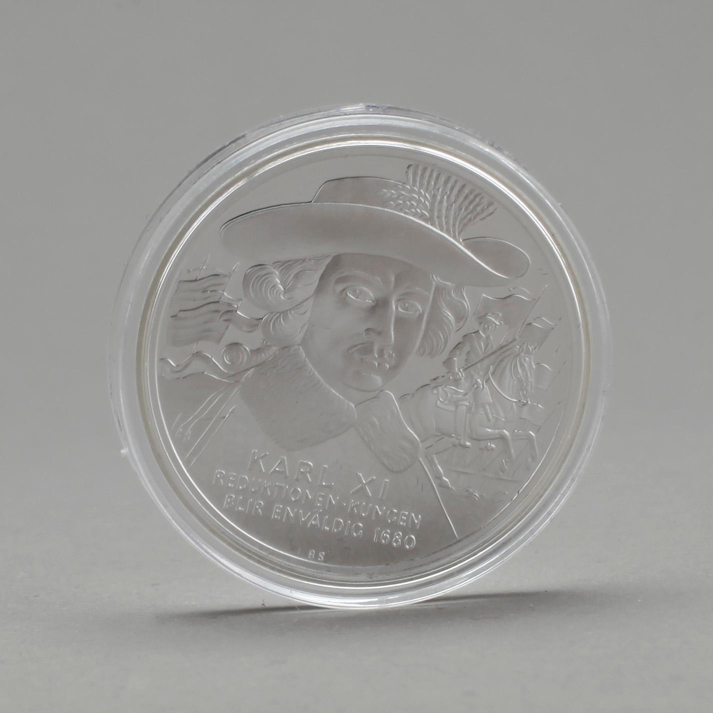 MINNESMYNT, 14 st, silver, "Sveriges regenter", 1900-talets andra hälft, vikt ca 375 g.