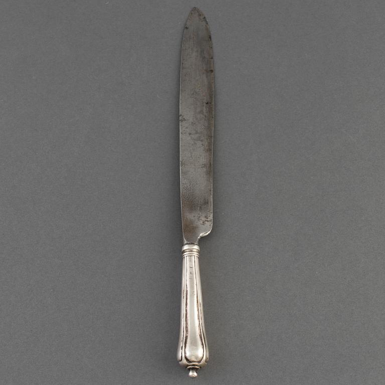Petter Åkerman, transcherkniv, silver,  Stockholm 1771. Rokoko.