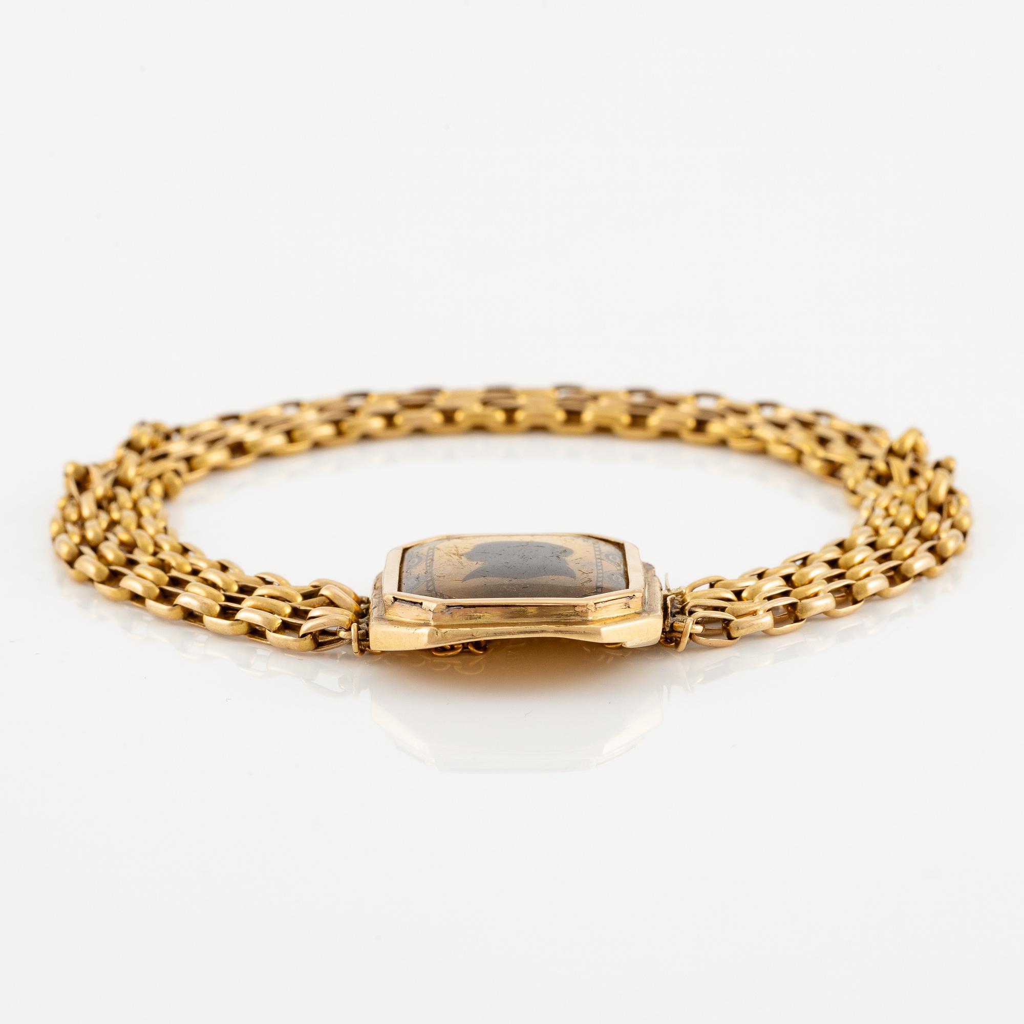 Armband 18K guld med silluettporträtt, sengustavianskt, 1700/1800-tal.