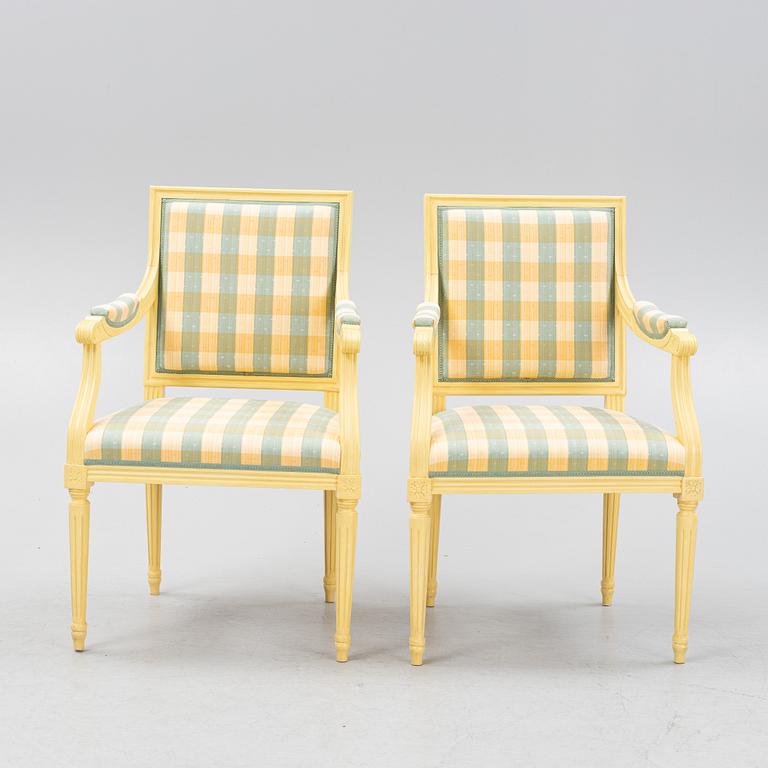 A pair of Gustavian style armchairs, 1990's.