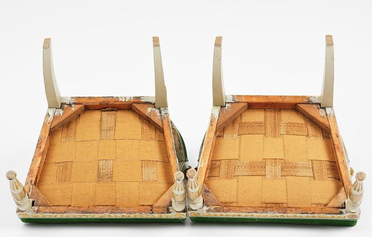 A pair of late Gustavian open armchairs, Stockholm, late 18th century.