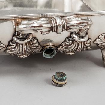 An English 19th century silver plated entrée dish and heater base.