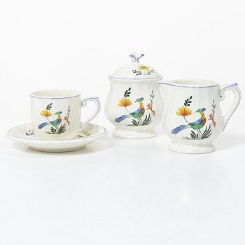 Kaffeservis, 14 delar, keramik. Frankrike, "Oiseaux de Paradis" Gien, 2000-tal.