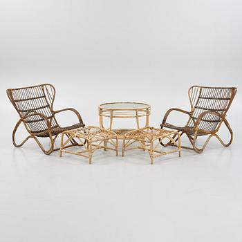 A Rattan Garden Set, 5 pieces, circa 1940s.