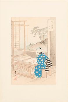 Five Ogata Gekko late 19th century woodblock prints in colours.