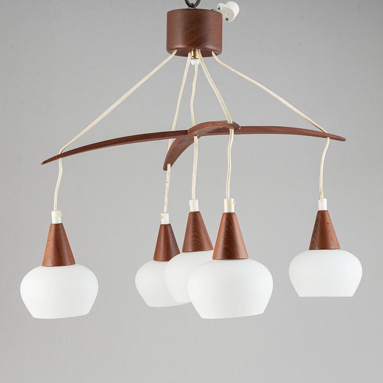 A teak and glass ceiling lamp. 1960's.