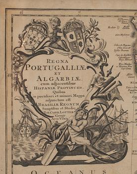 KARTA, "Regna Portugalliae et Algarbiae cum adjacentibus ...", GF Lotter 1762.