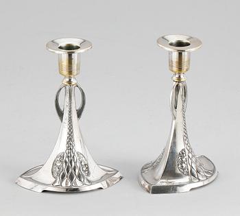 LJUSSTAKAR, ett par, WMF, nysilver, jugend 1900-talets början.