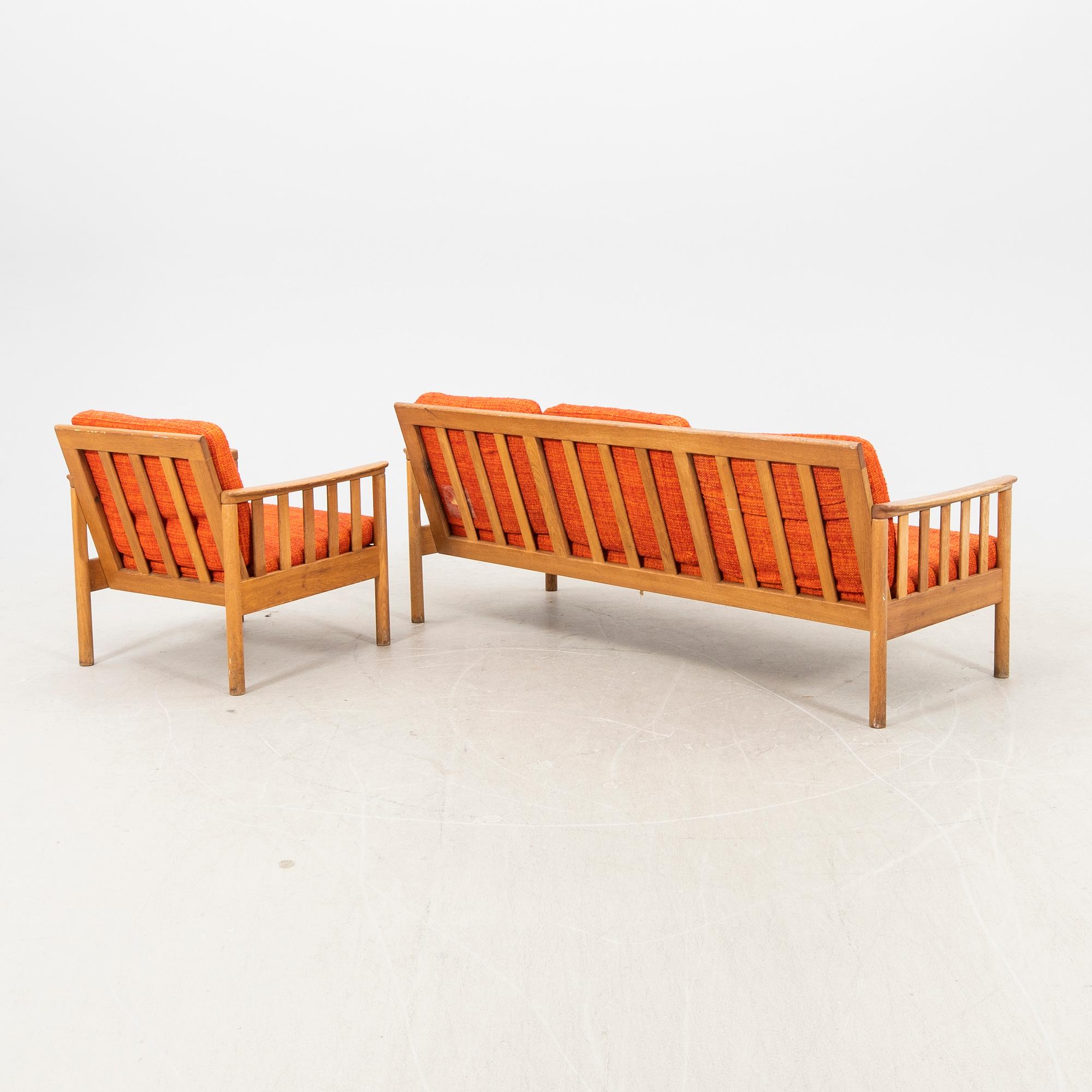 An oak easy chair ans sofa "Tiveden" by Gunnar Myrstrand & Sven Engström from the middle of the 20th century.