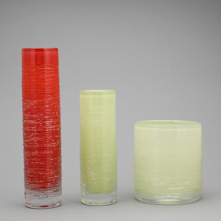 VAS, 3 st, glas, "Spun", Bengt Edenfalk, Skruf, signerade, 1900-talets andra hälft.