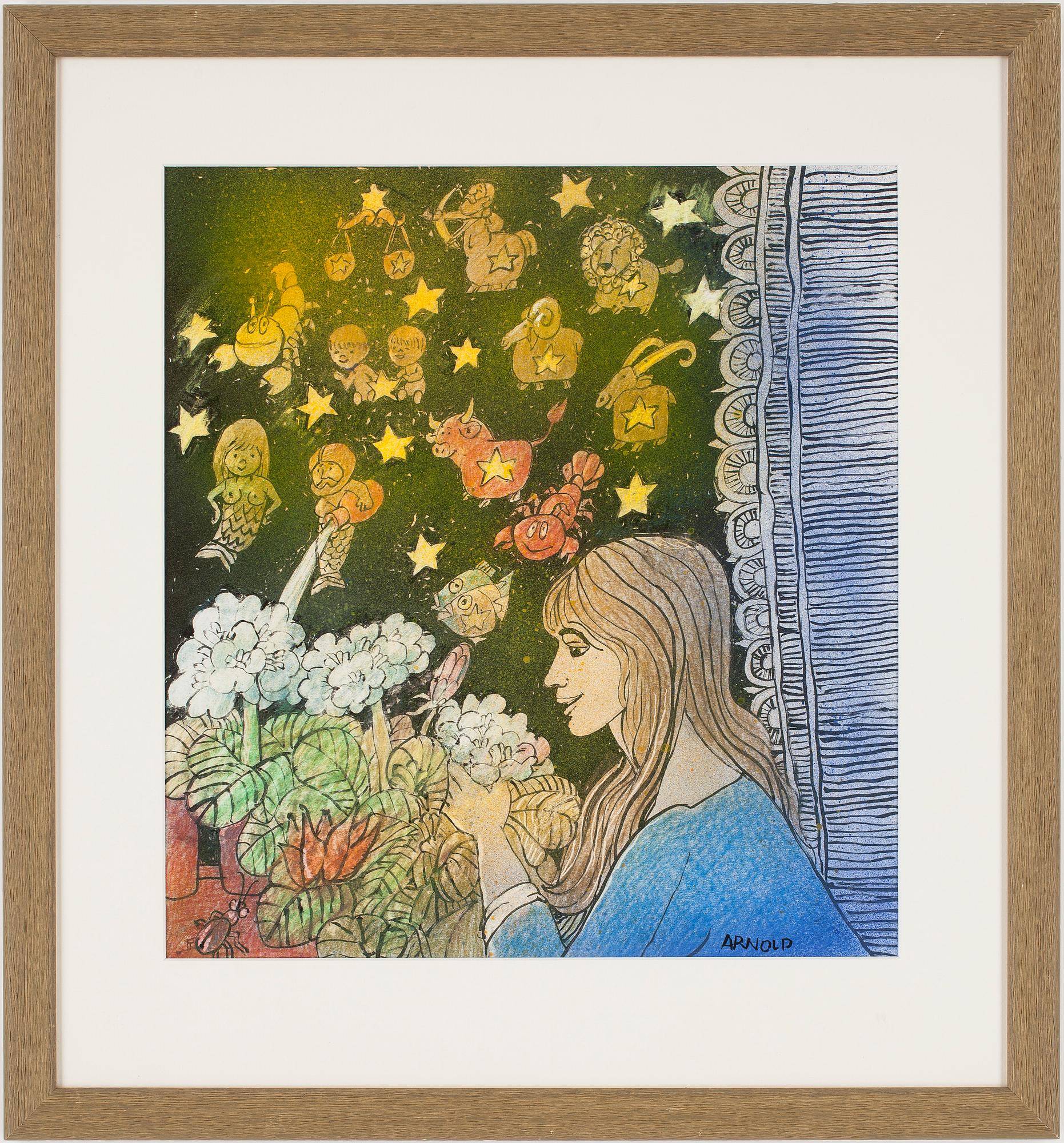 HANS ARNOLD, tusch/blandteknik/airbrush, signerad.