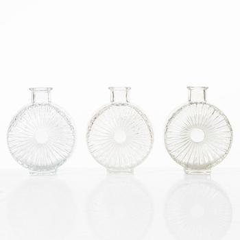 Helena Tynell, six 'Sun bottle' glass flasks, Riihimäen Lasi Oy. Manufactured between 1964-74.