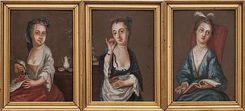 OKÄND KONSTNÄR, 3 st. Olja på pannå, 1800-talets första hälft.