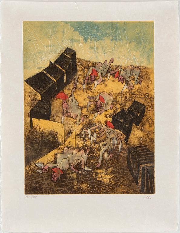 ROBERTO MATTA, Suite with 10 aquatints in colours, 1975, on Japon nacré paper.
