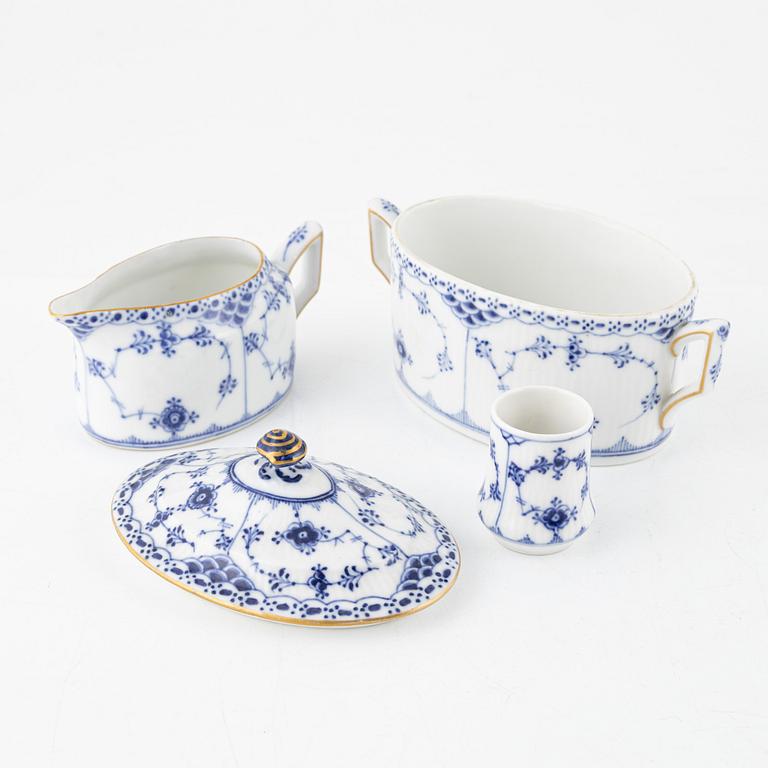 Royal Copenhagen, 76 porcelain service parts, 'Musselmalet Full Lace and Half Lace', Denmark.