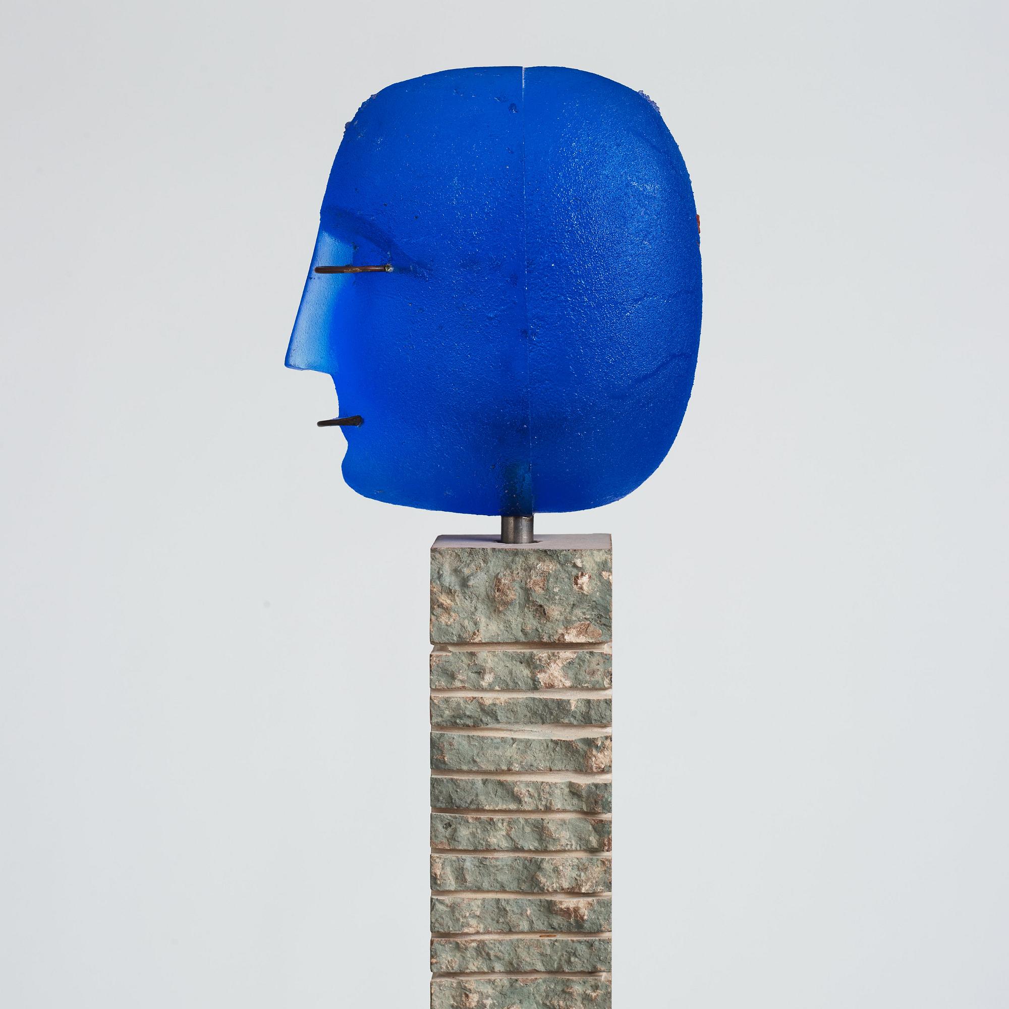 Bertil Vallien, a sand casted 'Head' glass sculpture, Kosta Boda, Sweden ca 1996.