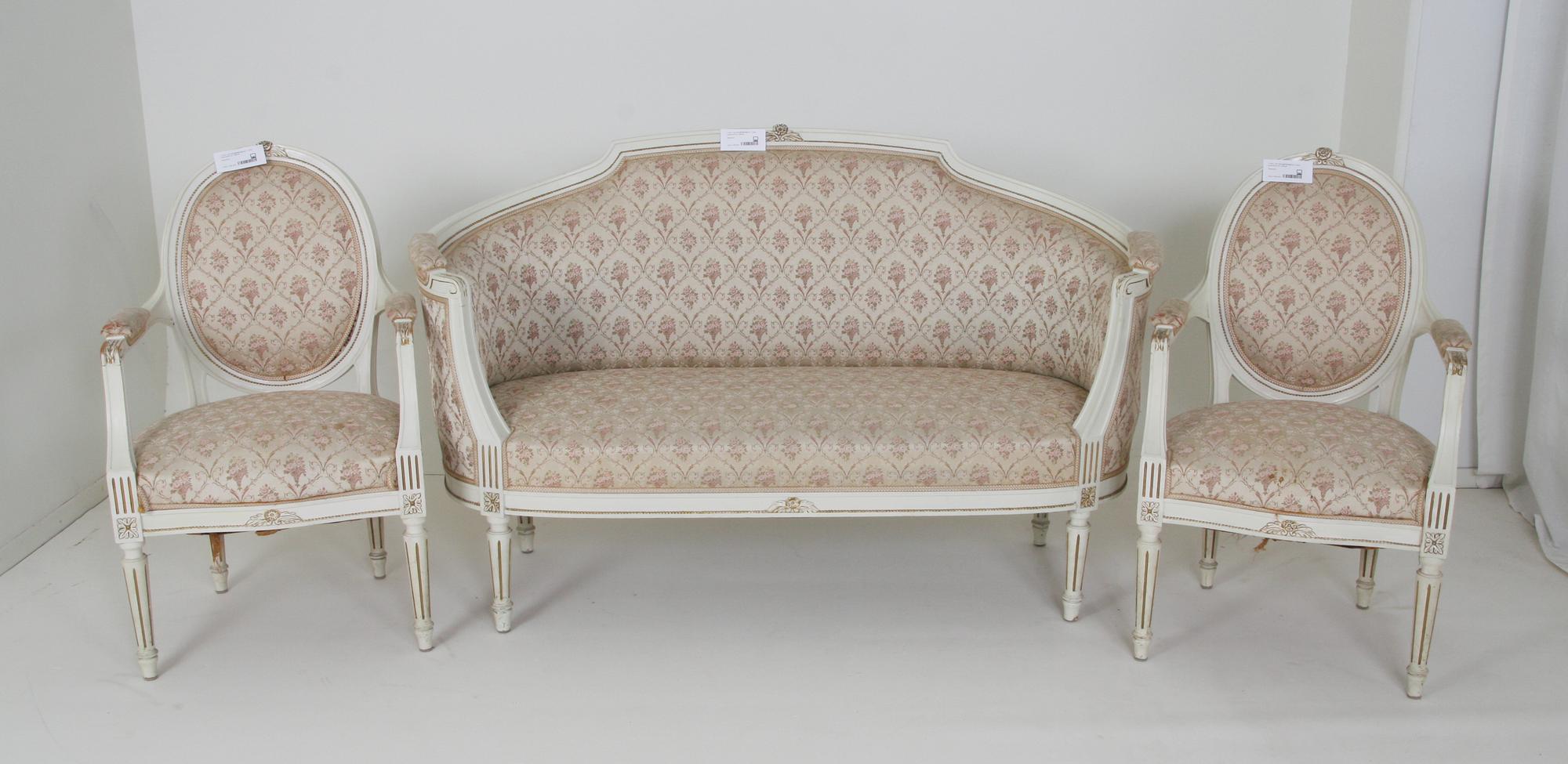 SALONGSMÖBLEMANG, 3 delar, gustaviansk stil, 1900-tal.