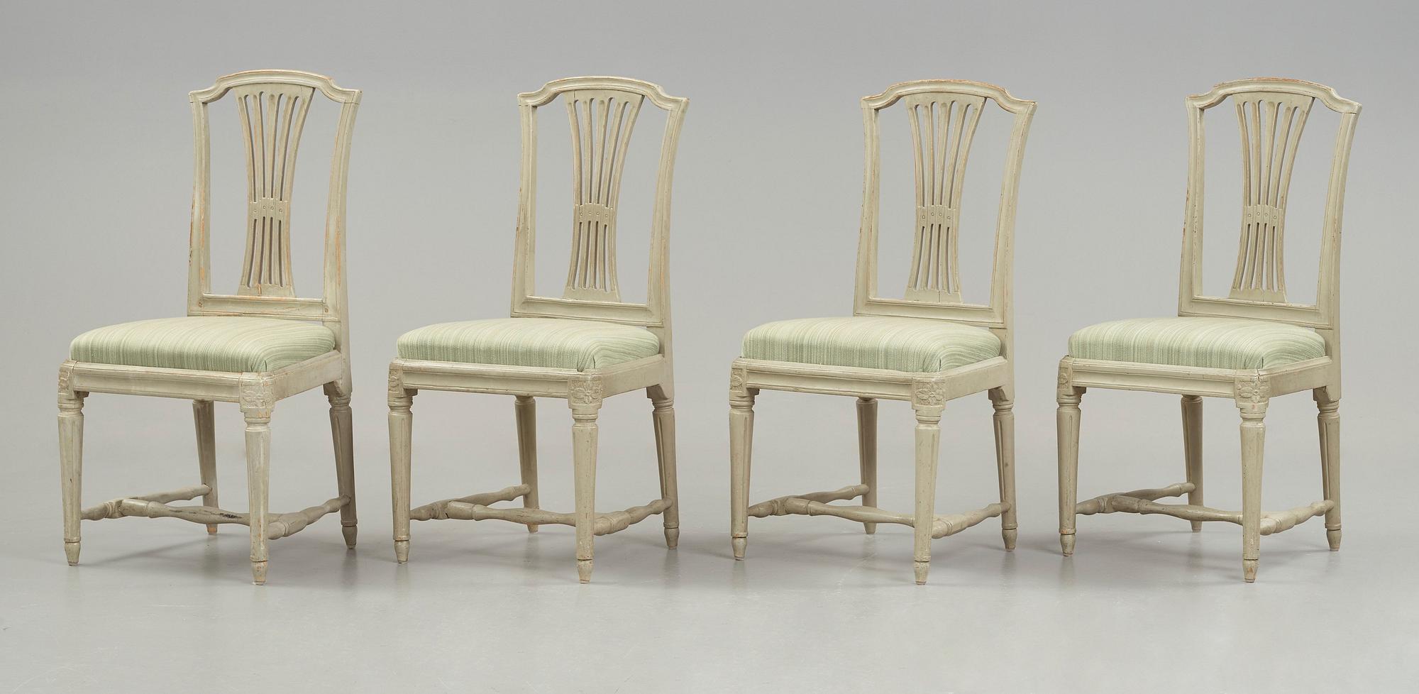 STOLAR, fyra stycken, av Johan Hammarström (mästare i Stockholm 1794-1812), sengustavianska.