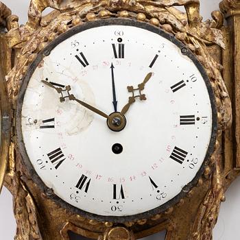 An Austrian Louis XVI giltwood cartel clock by J. Bentele (watchmaker in Salzburg ca 1780).