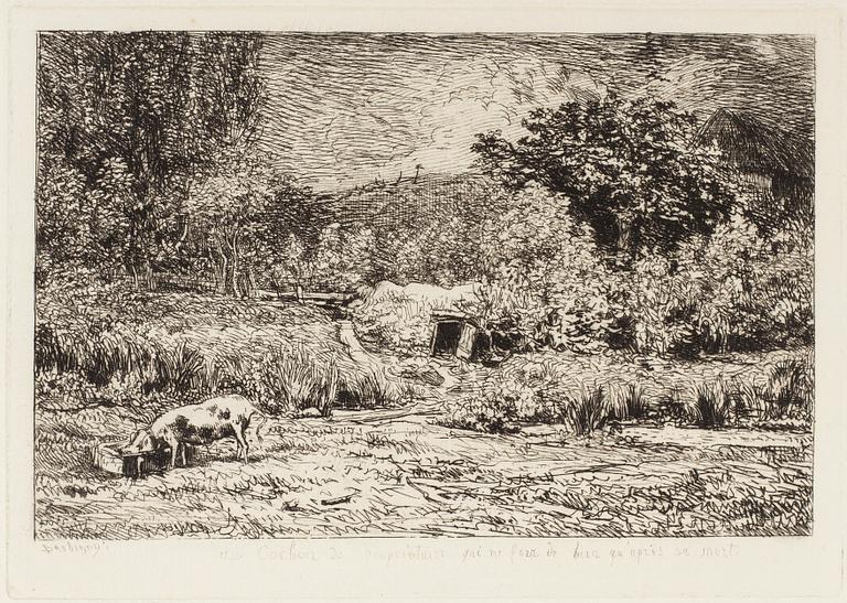 CHARLES FRANCOIS DAUBIGNY,  etchings, 2, one signed in plate.