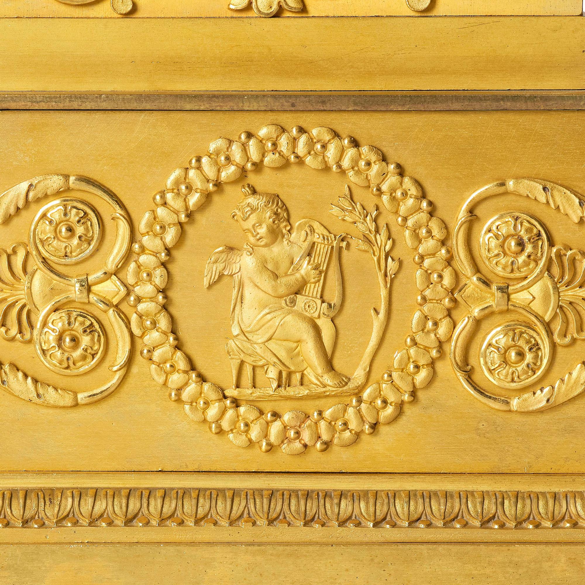 A French Empire ormolu mantel clock, early 19th century.
