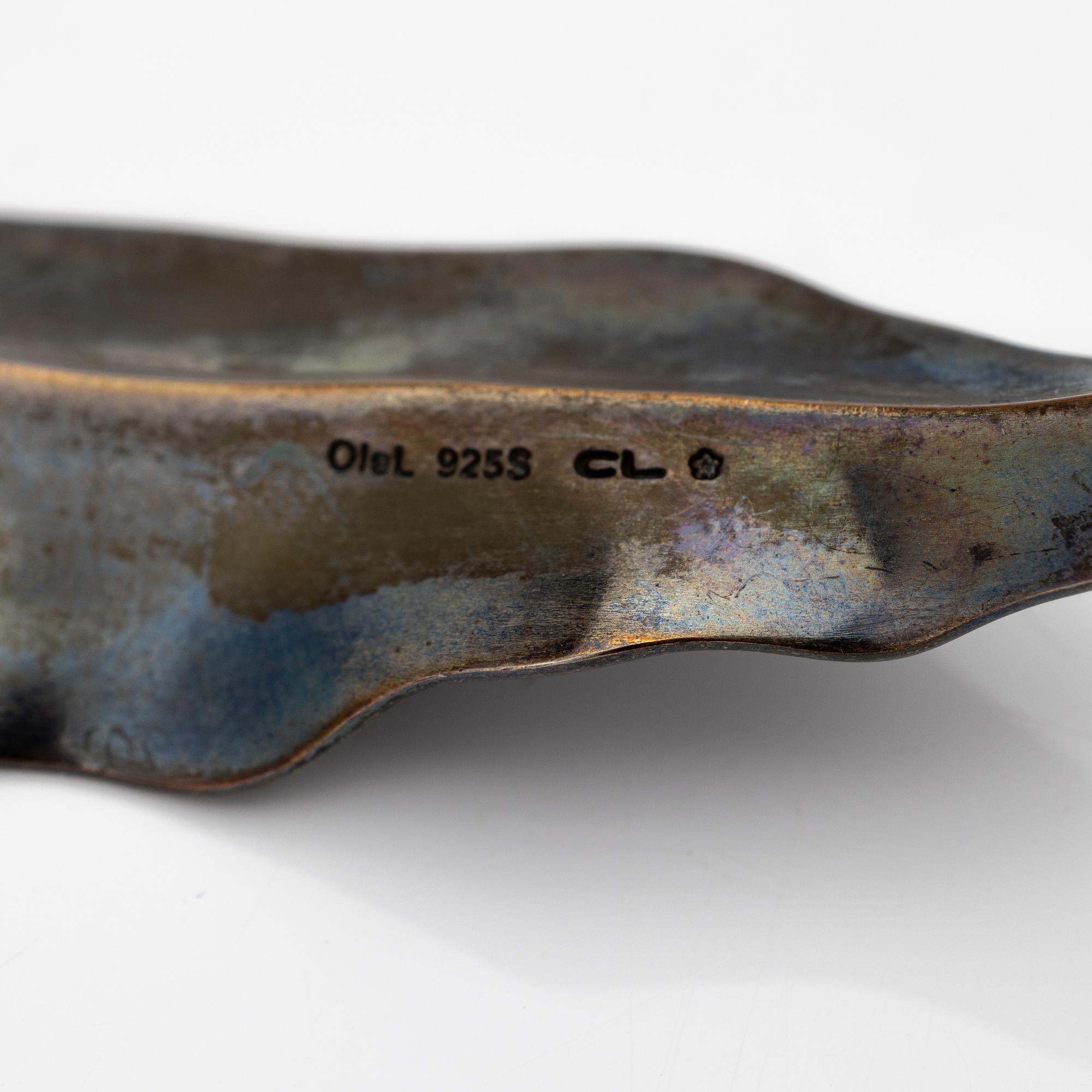 Ole Lynggaard, Chain with pendant, oxidised silver with leaf-shaped pendants, designed by Charlotte Lynggaard.