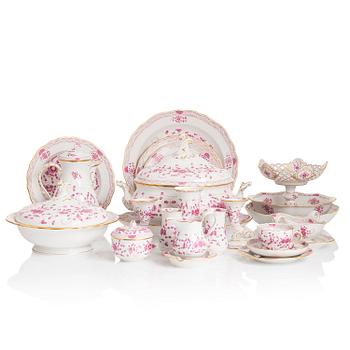 A 77-piece set of Meissen 'Indische malerei' porcelain tableware from the latter half of the 20th century.