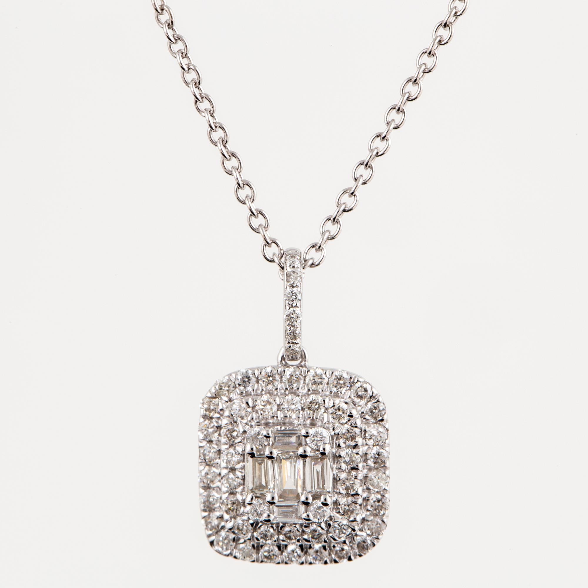 Baguette and brilliant-cut diamond necklace.