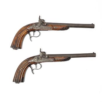 A pair of Percussion pistols, Belgian, first half of the 19th century.