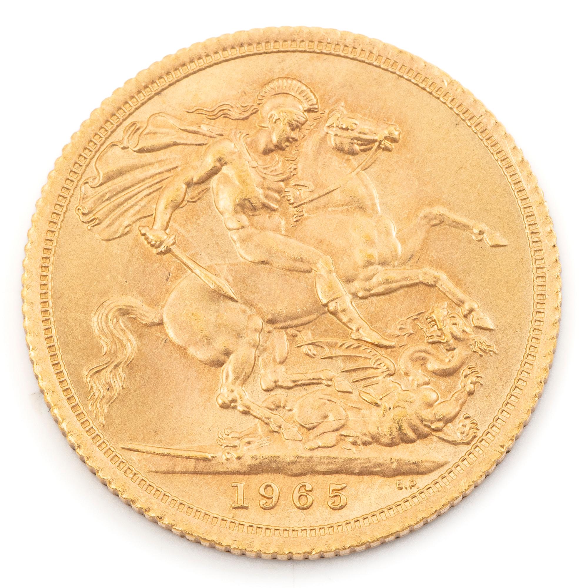 Guldmynt, Storbritannien, Elizabeth II, 1 Sovereign 1965.