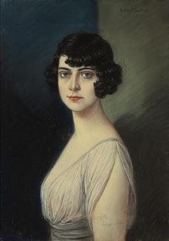 Anton Kaulbach, pastell, porträtt, signerad.