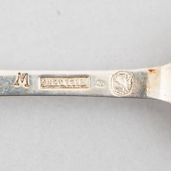 A Set of Silver Spoons and a Server, 18th-20th Century (5 pieces).