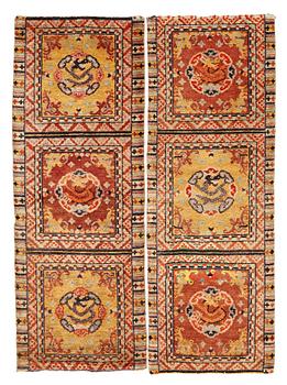 MEDITATION RUGS, 1 pair, old/semi-antique China, ca 199 x 73,5 and 200,5 x 71,5 cm.